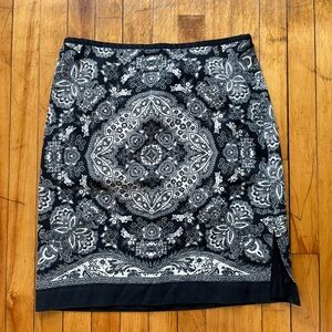 Vtg Ann Taylor Loft Silk Black Paisley Mini Pencil Skirt with Slit Women’s 10